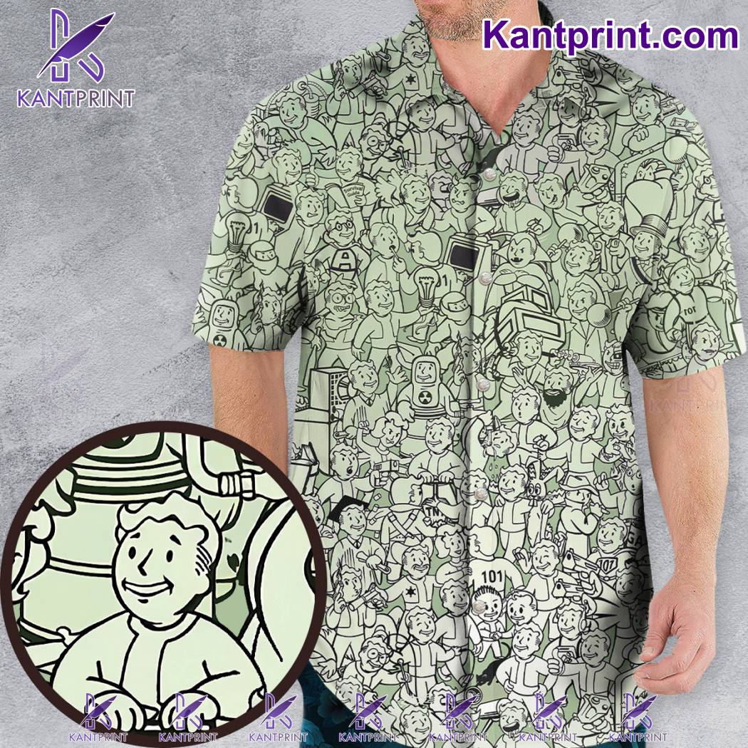 Fallout Vault Boy Doodle Art Hawaiian Shirt