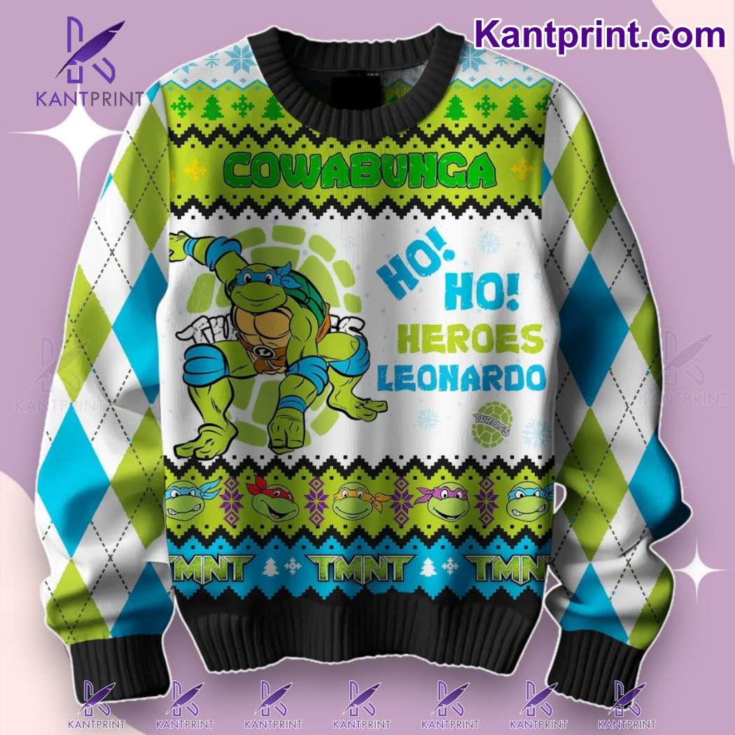 Teenage Mutant Ninja Turtles Cowabunga Ho Ho Heroes Leonardo Ugly Christmas Sweater-a 8sBcPjL