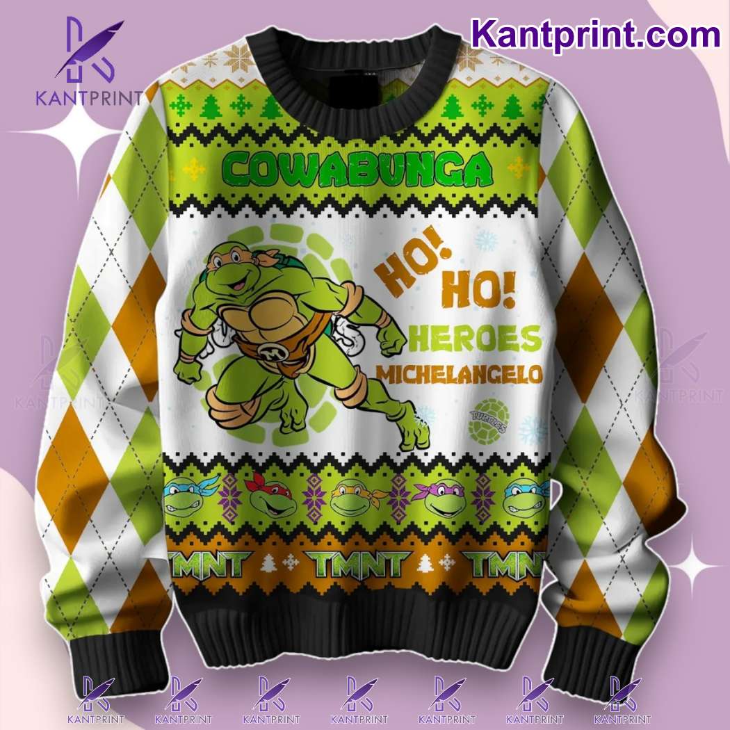Teenage Mutant Ninja Turtles Cowabunga Ho Ho Heroes Michelangelo Ugly Christmas Sweater-b 1CMPB6E