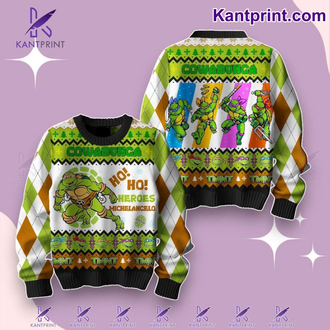 Teenage Mutant Ninja Turtles Cowabunga Ho Ho Heroes Michelangelo Ugly Christmas Sweater XrUZIjl