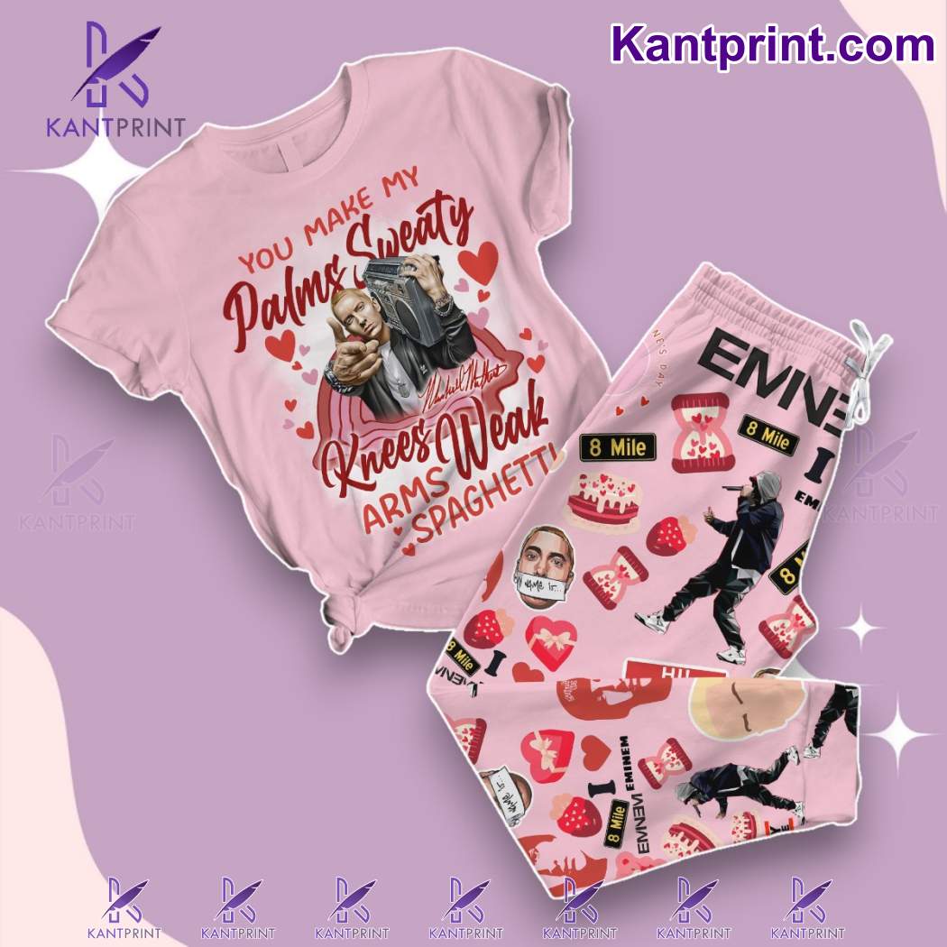 Eminem You Make My Palms Sweaty Knees Weak Arms Spaghetti Valentine Pajamas Set bOsUyqz